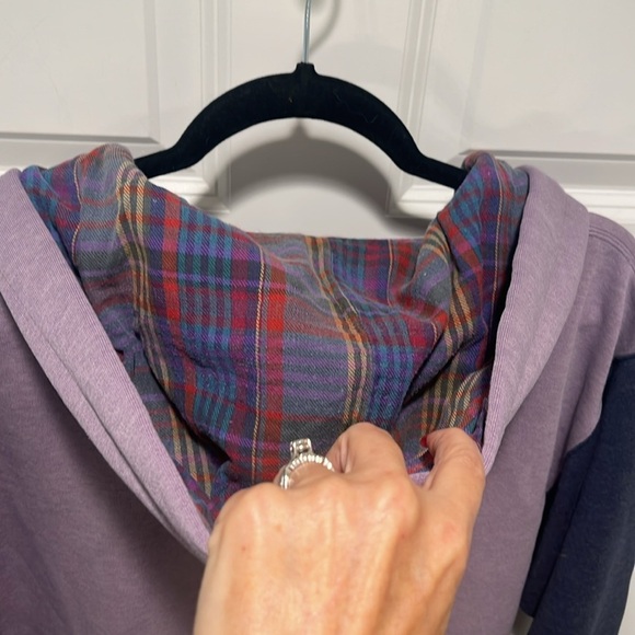 Vintage Mickey Mouse Hoodie Plaid Purple Navy VTG Colorblock Disney - Picture 8 of 11